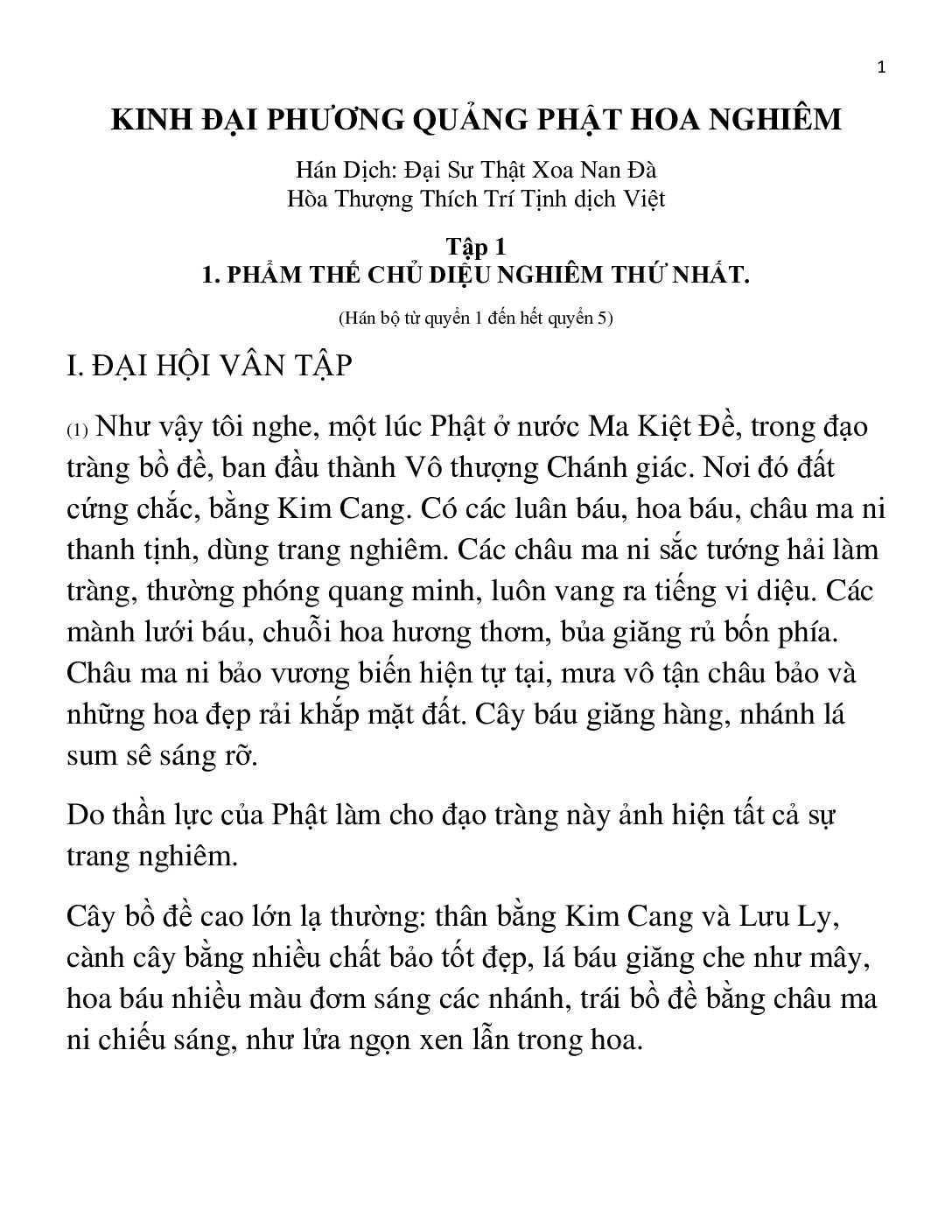 Bìa Kinh Hoa Nghiêm - Tập 1 - Phẩm 01