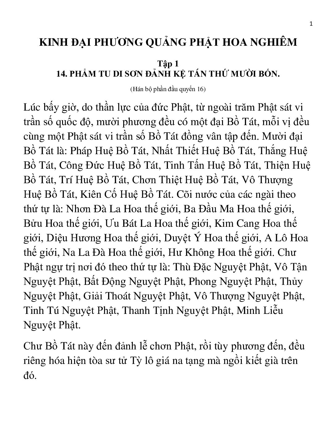 Bìa Kinh Hoa Nghiêm - Tập 1 - Phẩm 14
