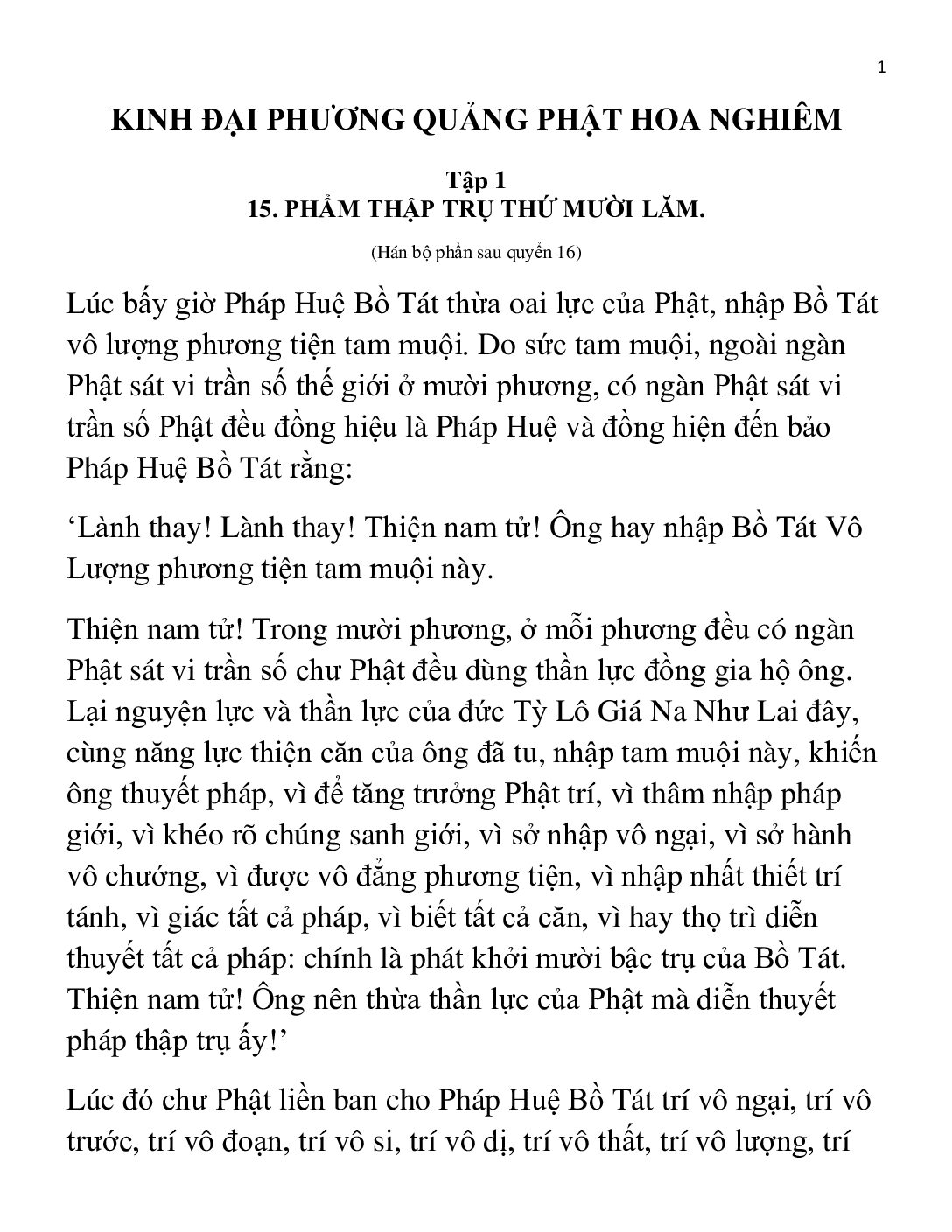 Bìa Kinh Hoa Nghiêm - Tập 1 - Phẩm 15