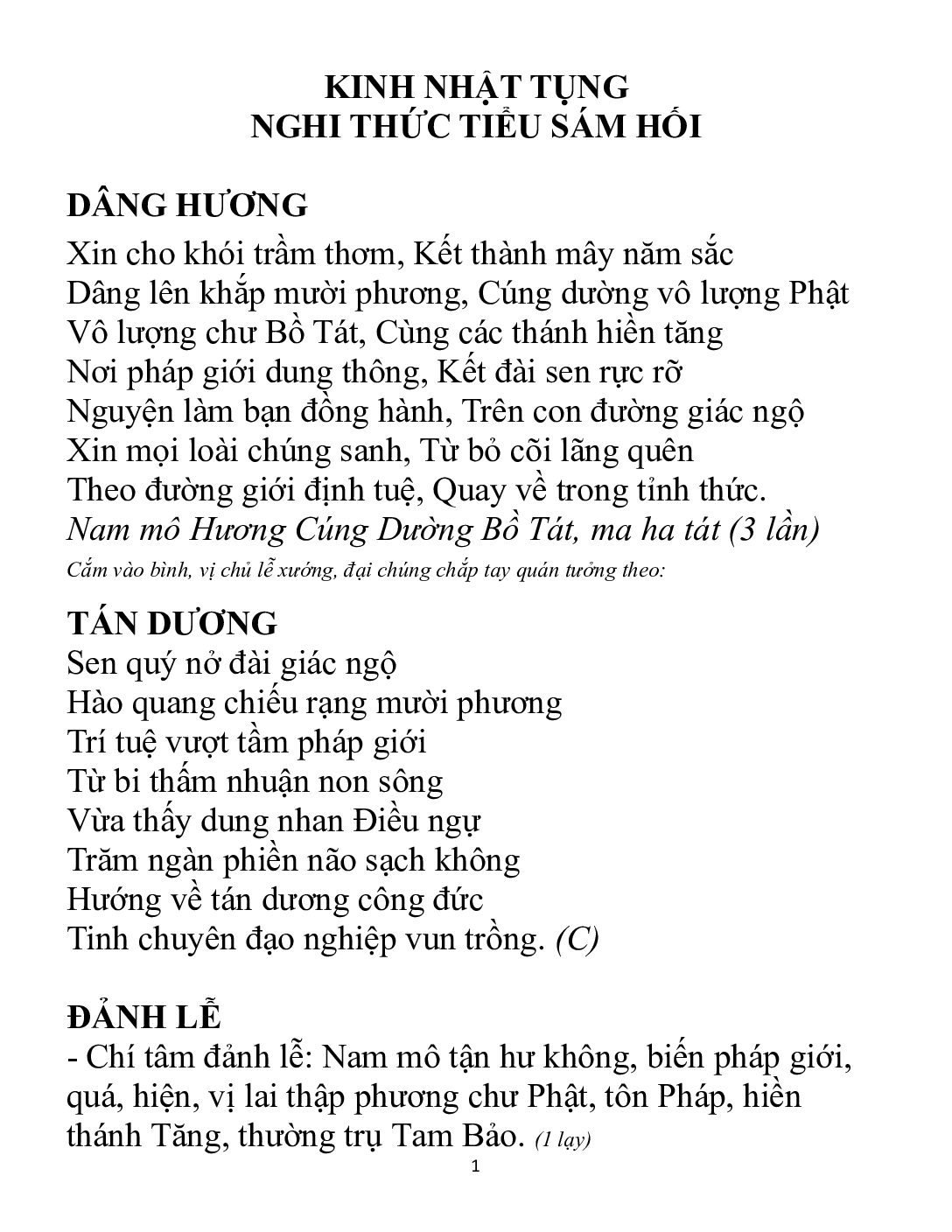 Bìa Kinh Nhật Tụng - Nghi Thức Tiểu Sám Hối