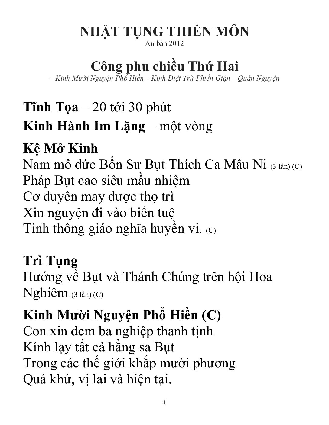Bìa Nhật Tụng Thiền Môn - Công Phu Chiều Thứ Hai