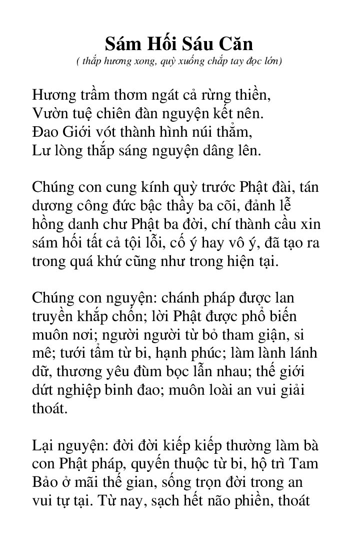 Bìa Sám Hối Sáu Căn